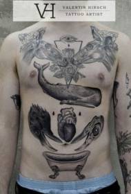a variety of black animal tattoo designs for the chest and abdomen