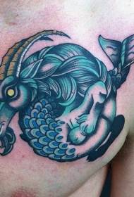 patrón de tatuaxe de peixe de media cabra de media cor de peito