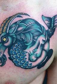 modèle de tatouage poitrine couleur moitié chèvre moitié poisson