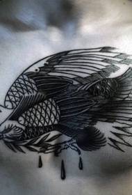 prsni črni stari šolski orel z vzorcem listov tatoo
