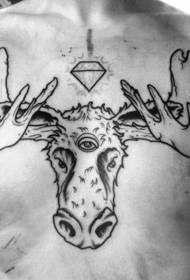 mysterious black line three-eyed elk and diamond tattoo pattern