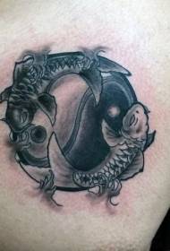 obi Asia Oriental yin na yang akara nwere usoro squid tattoo