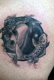 dughan nga Asian oriental yin ug yang simbolo nga adunay sumbanan sa tattoo sa squid