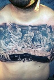 στήθος καταπληκτική ρεαλιστική μαύρο και άσπρο θρησκευτική φιγούρα τατουάζ σχέδιο δείπνο