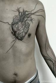Brust Gravur Stil schwarz wunderschöne Herz Tattoo Muster