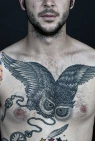 civetta in frassino nero con motivo tatuaggio chiave e orologio