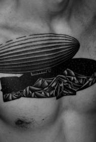Brust Gravur Stil schwarz Luftschiff Tattoo-Muster
