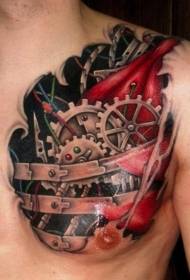 ingranaggio meccanico di colore petto maschile con motivo a tatuaggio a cuore