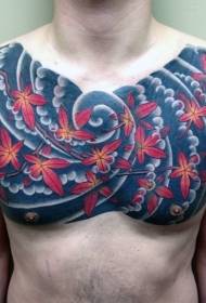 bröst asiatisk stil lönnlöv och våg tatueringsmönster