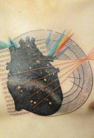 Hrudník surrealistický styl barevné srdce dopis geometrické tetování vzor