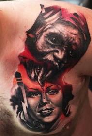 pit i espatlla misteriós patró de tatuatge de monstre i dona