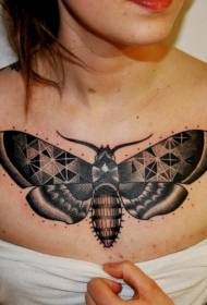 胸部装饰风格彩色蝴蝶与几何纹身图案