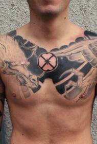 hrudník zajímavý černobílý drak a fénix tetování vzor