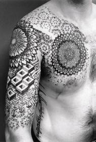 hane halvsvart svart dekorativt blommigt och geometriskt tatueringsmönster 51892-abdominal svartgrå stil båt- och val tatueringsmönster