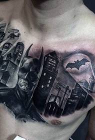 გულმკერდის შავი წარმოუდგენელი Batman with Urban Tattoo Model