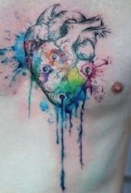 ragazzi petto dipinto schizzi di linee astratte di immagini di tatuaggi a cuore