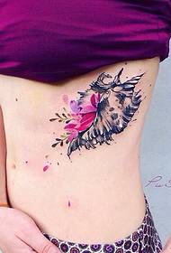 peito sob padrão de tatuagem de cor de flor de concha 51330 - padrão de tatuagem de fã de escola de peito de meninas