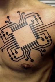 κύκλωμα υπολογιστή στήθος μαύρο μοτίβο τατουάζ