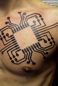 modello di tatuaggio nero del circuito del computer al torace