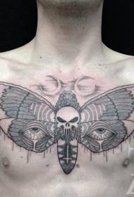 胸部神秘的蝴蝶与眼睛骷髅纹身图案