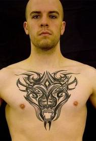 männlech Këscht Wolf Head Totem Tattoo Muster
