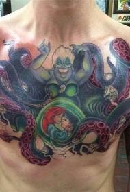 Peito incrível dos desenhos animados sereia e polvo bruxa tatuagem padrão