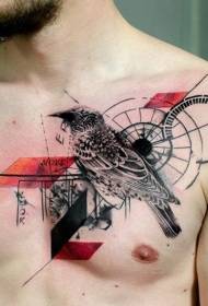mellkas geometriai stílusú festett reális madár tetoválás minta