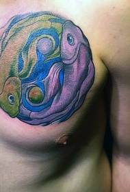 bröstfärg bläckfisk kombination av yin och yang skvaller symbol tatuering mönster