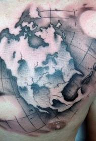 छातीवर काळा जगाचा नकाशा टॅटूचा नमुना