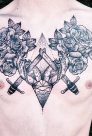 point de poitrine épine rose dague motif de tatouage créatif