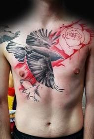 Chest Colour Rose neBlack Raven Yakagadzika Tatoo