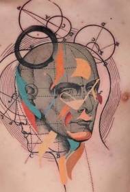 Göğüs rengi portre çeşitli matematiksel semboller dövme deseni ile