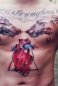 bryst og mage akvarell stil ulv med hjerte Brev tatoveringsmønster