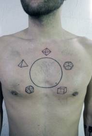 Chest yosavuta mzere wakuda wa geometric tattoo tattoo