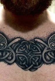 chest black and white Celtic symbols and wings tattoo pattern