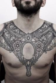barokkityylinen musta musta harmaa rinta- ja olkapää-tatuointikuvio