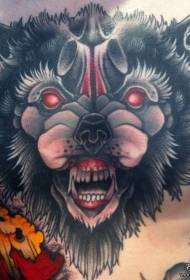 disegno del tatuaggio testa di lupo scuola petto