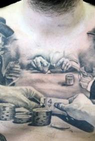 borst gokken scène karakter zwart en wit realistische tattoo patroon