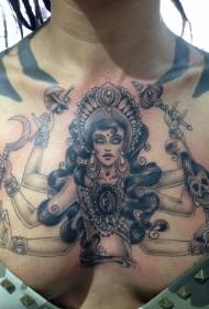 στήθος μαύρο ινδουιστικό μοτίβο τατουάζ θεά