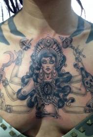 petto nero dea indù modello del tatuaggio