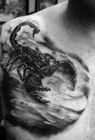 胸部非常逼真的華麗的黑色蝎子紋身圖案