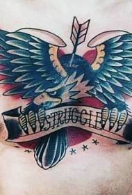 patró de tatuatge de color d'àguila i lletra de fletxa antiga