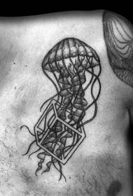 肩部黑色水母与立方体纹身图案