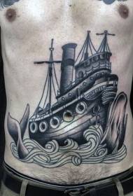 Abdominal swartgriisstylboat en walfiskentatoe-patroan
