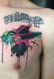 Tatuointi rinnassa uros pojat rinnassa muistiinpanoja ja lintu tatuointi kuvia