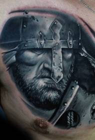 hrudník realistický čierny sivý stredoveký bojovník tetovanie