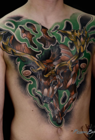 peito e abdome pintados patrón de tatuaxe de alces