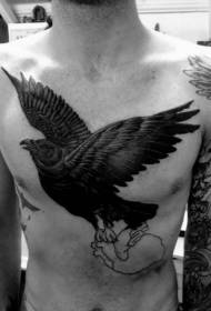 mellkas fekete varjú vonal szív tetoválás mintával