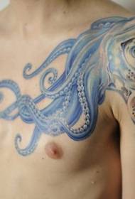 skulder søt blå blekksprut tatoveringsmønster