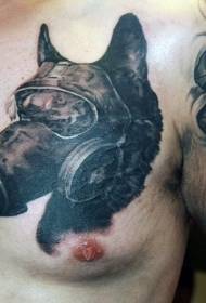 Këscht schwaarz al Schoulhond mat Gasmask Tattoo Muster